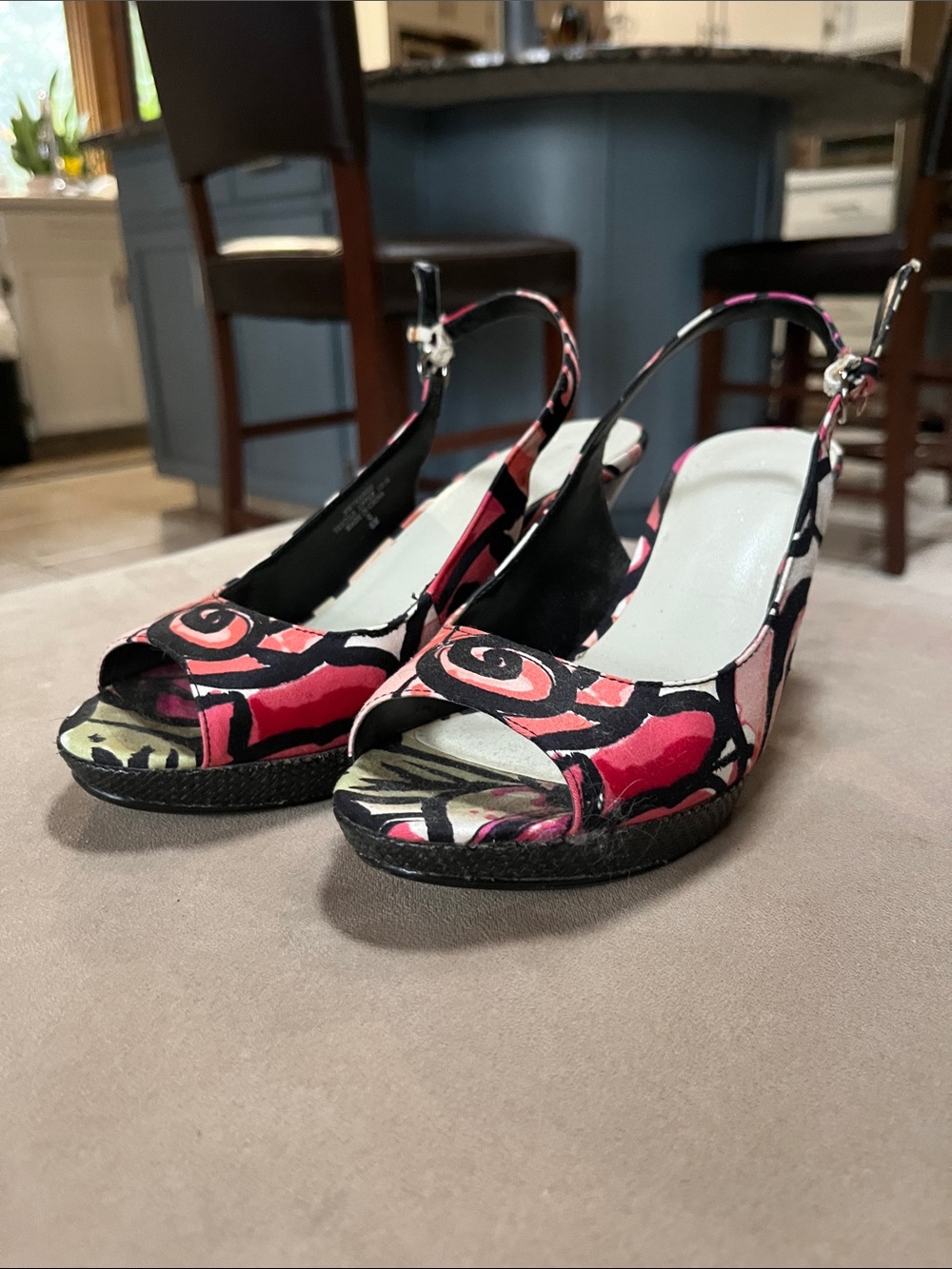 Nine West Floral Slingback Peep-Toe Heels - Pink/Black